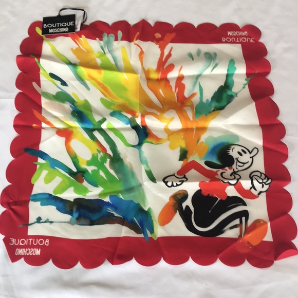 Moschino Boutique Silk Scarf Made in Italy Watercolor Olive Oyl NWT - Picture 5 of 7